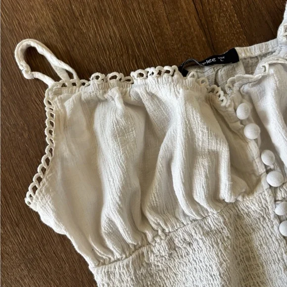 Simplee Apparel Ivory Buttoned Smocked Crop Top - Picture 2 of 4